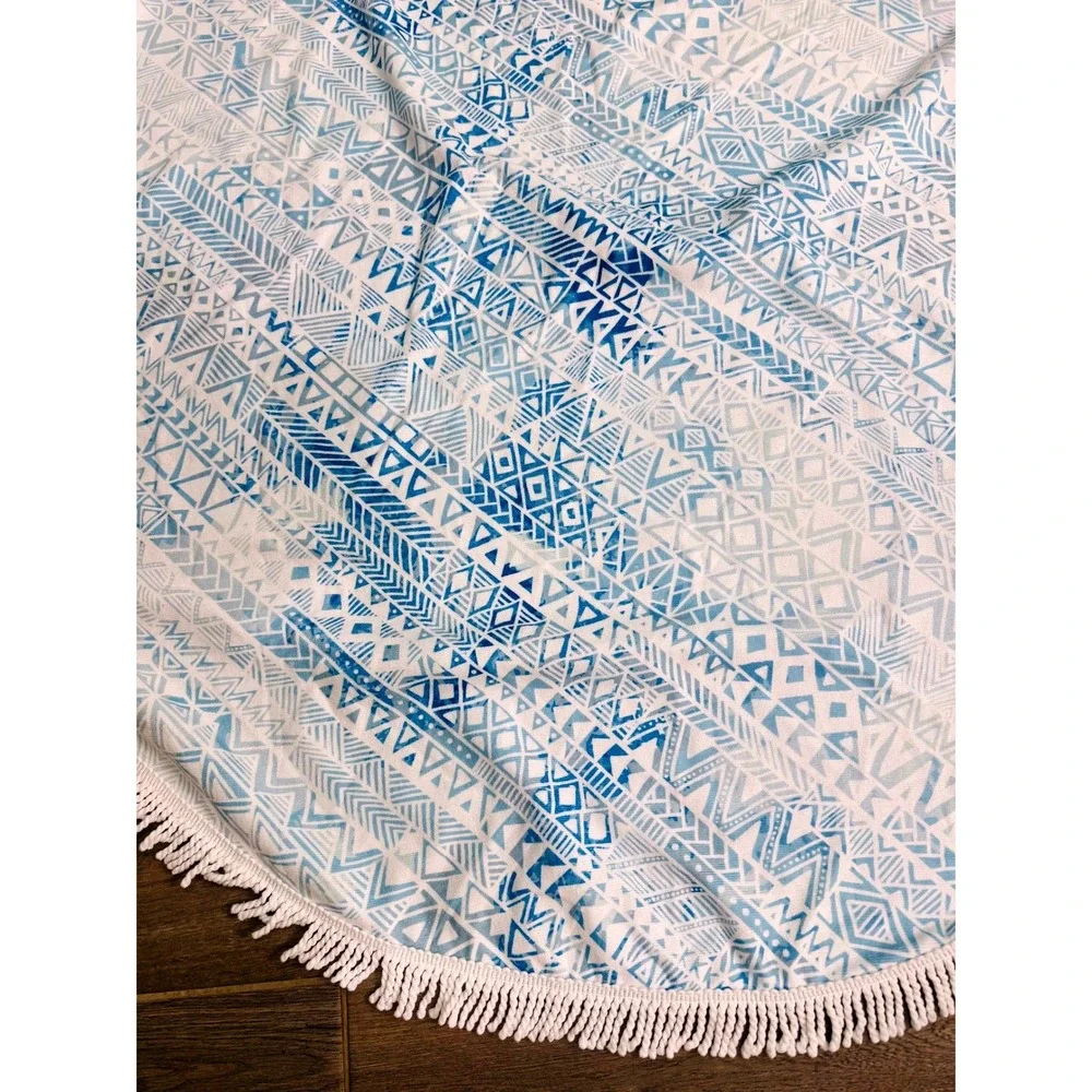 DSW Round Beach Towel Blue Geometric Mandala Fringe 60